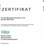 Gliewe GmbH jetzt nach ISO 9001:2015 zertifiziert durch TÜV AUSTRIA